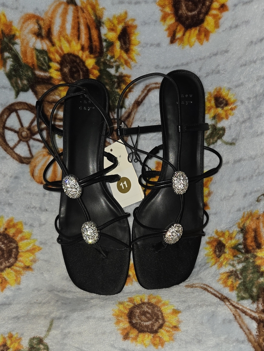 a new day Black Strappy Sandals with Rhinestone Ovals - Women